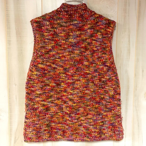 Talbots Multicolor Wool Blend Pink Yellow Blue Knit Button Vest Sz L - Picture 2 of 5